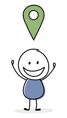 Navigasyonlu Happy Stickman - pozisyon sembolü. Vektör