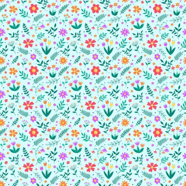 Çiçeksiz desen. Çiçek ve yaprakları üfleyen bahar arkaplanı. Vektör illüstrasyonu