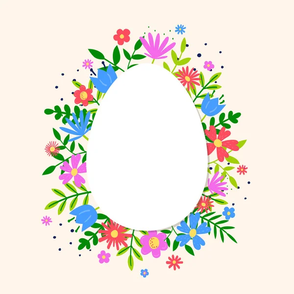 Huevo Pascua Colorido Con Flores Dibujadas Mano Concepto Fondo Ilustración — Vector de stock