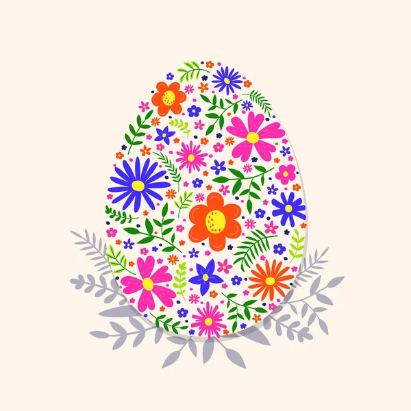 Fond Pâques Concept Oeuf Pâques Avec Des Fleurs Illustration Vectorielle — Image vectorielle