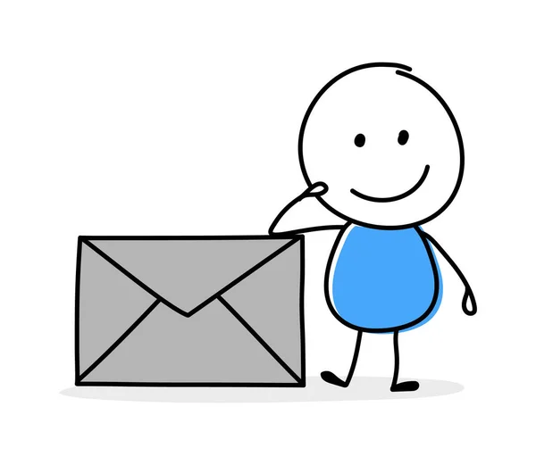 Funny Cartoon Stickman Holding Envelope Icon Hand Drawn Design Business — Image vectorielle