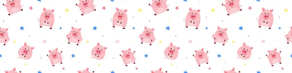 재미있는 돼지들 배경에 아이들을 솔기없는 패턴을 디자인하는 일러스트 — 스톡 벡터