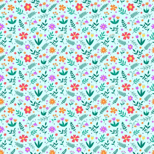 Floral Seamless Pattern Spring Background Blowing Flowers Leaves Vector Illustration — Stock Vector