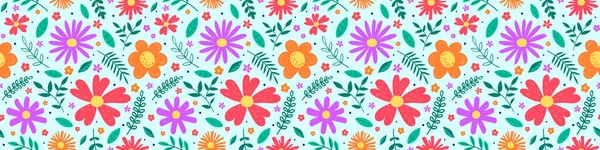 Florales Nahtloses Muster Frühling Hintergrund Mit Bunten Handgezeichneten Blumen Und — Stockvektor