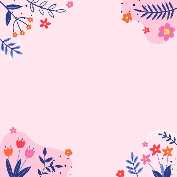 Ανοιξιάτικη Διακόσμηση Floral Φόντο Πολύχρωμα Ανθισμένα Λουλούδια Και Φύλλα Εικονογράφηση — Διανυσματικό Αρχείο