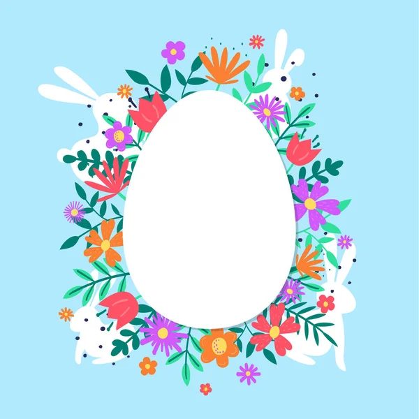 Fondo Pascua Concepto Huevo Pascua Con Flores Conejitos Ilustración Vectorial — Vector de stock