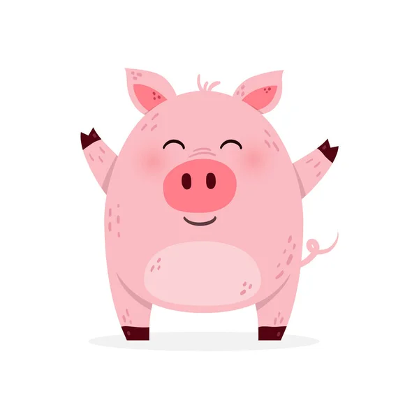 Glückliches Schwein Auf Weißem Hintergrund Entwurf Eines Niedlichen Tiercharakters Vektorillustration — Stockvektor