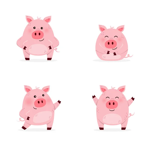 Juego Cerdos Graciosos Diseño Lindo Animal Personajes Ilustración Vectorial — Vector de stock