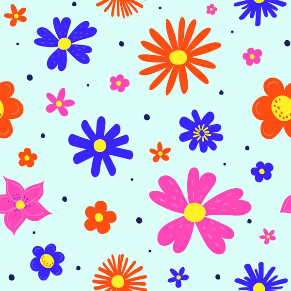 Квітковий Безшовний Візерунок Весняний Фон Різнокольоровими Намальованими Руками Квітами Векторні — стоковий вектор