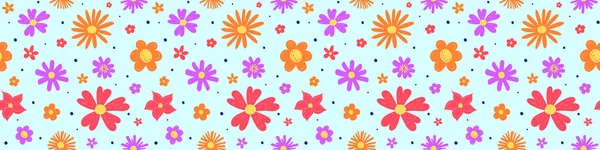 Florales Nahtloses Muster Frühling Hintergrund Mit Bunten Handgezeichneten Blumen Banner — Stockvektor