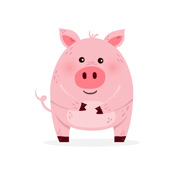 Nettes Cartoon Schwein Auf Weißem Hintergrund Entwurf Einer Lustigen Tierfigur — Stockvektor