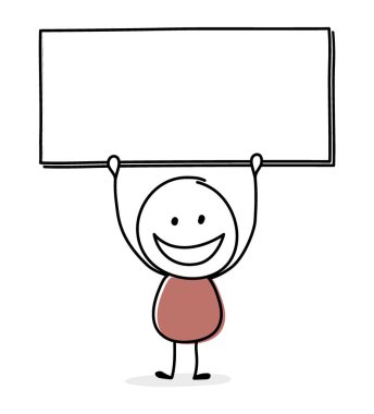 Happy stickman with empty board symbol. Vector