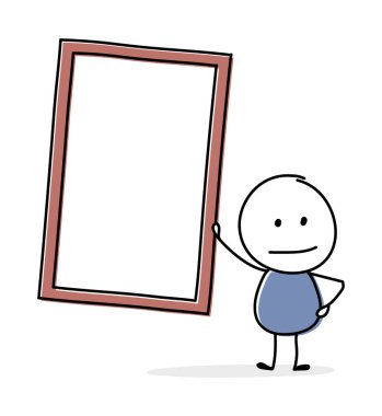 Boş plaka sembolü olan bir stickman düşünüyorum. İş konsepti. Vektör