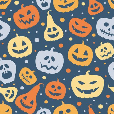 Korkunç balkabaklarıyla Cadılar Bayramı şablonu. Kusursuz bir doku. Vektör