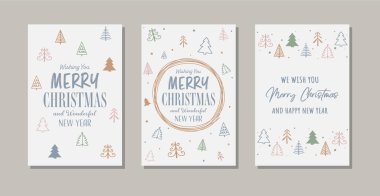 Elle çizilmiş Noel tebrik kartı. Ağaçlarla dolu. Vektör illüstrasyonu 