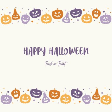 Halloween greeting card with funny pumpkin lanterns. Vector clipart