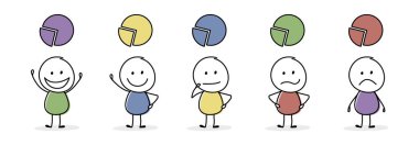 Grafik sembollü komik adam. Simgeler ayarlandı. Vektör