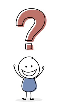 Soru işareti simgesi olan mutlu bir stickman kavramı. Vektör