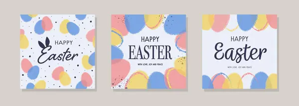 Frohe Ostern Karten Set Moderner Hintergrund Mit Handbemalten Eiern Vektorillustration — Stockvektor