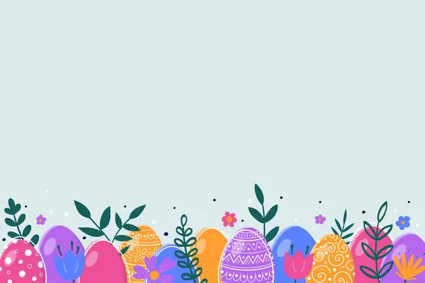 Handbemalte Ostereier Und Blumen Abstrakter Hintergrund Vektorillustration — Stockvektor