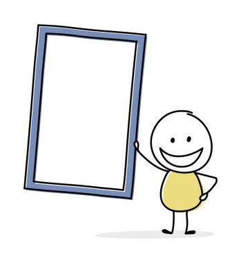 Boş tahta ikonlu mutlu karikatür. İş konsepti. Vektör