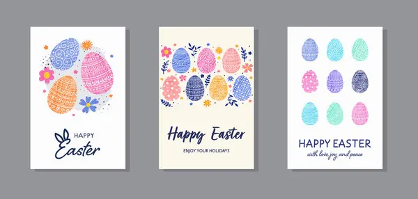Ostern Hintergrundkonzept Grußkarte Mit Eiern Und Blumen Sammlung Vektorillustration — Stockvektor