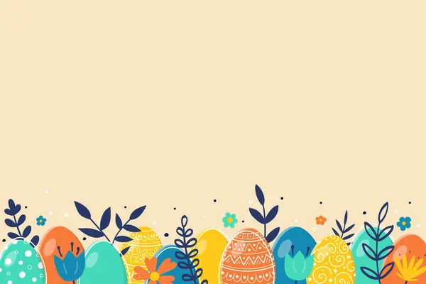 Handgezeichnetes Ostermuster Design Konzept Eines Hintergrundes Mit Verzierten Eiern Und — Stockvektor