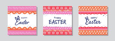 Renkli Paskalya yumurtası deseni. Süslü Paskalya arkaplanı kavramı. Tahsilat. Vektör illüstrasyonu