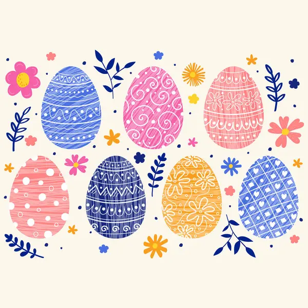 Handgemalter Osterhintergrund Entwurf Eines Posters Mit Verzierten Eiern Und Blumen Stockillustration
