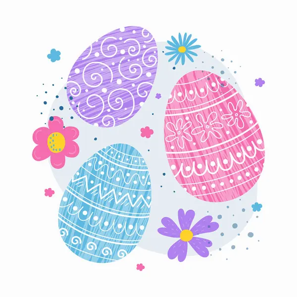 Osterschmuck Mit Dekorationen Hintergrund Mit Bemalten Eiern Und Blumen Vektorillustration lizenzfreie Stockillustrationen