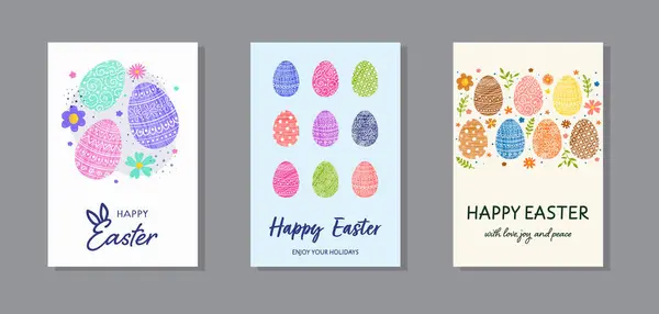 Handbemalte Osterhintergründe Set Gestaltung Einer Grußkarte Mit Verzierten Eiern Und Vektorgrafiken