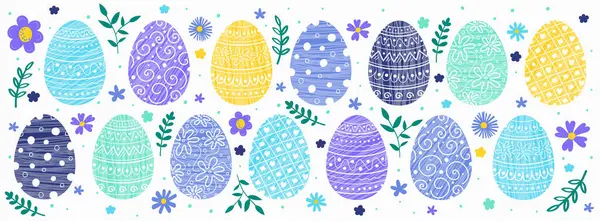 Ostern Hintergrundkonzept Banner Mit Eiern Und Blumen Vektorillustration Stockillustration