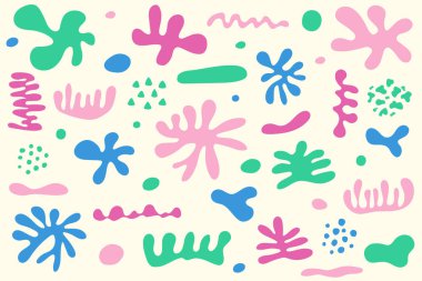 Soyut organik şekillerin toplanması. El yapımı elementler. Vektör illüstrasyonu 