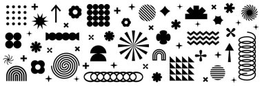 Geometrik grafik elementlerin toplanması. Vahşice soyut şekiller. Retro tasarım. Vektör illüstrasyonu
