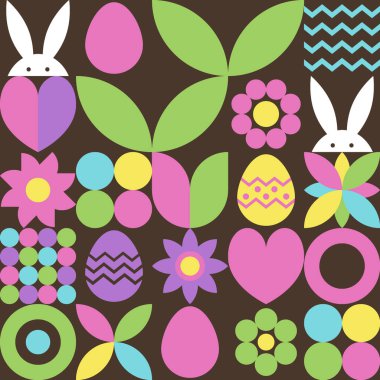 Tavşan, yumurta ve çiçekli Geometrik Doğu arka planı. Soyut model tasarımı. Vektör illüstrasyonu