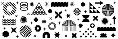 Retro geometrik şekiller ayarlandı. Vahşi stil soyut elementler. Vektör illüstrasyonu