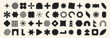 Geometrik grafik elementlerin toplanması. Vahşice soyut şekiller. Retro tasarım. Vektör illüstrasyonu