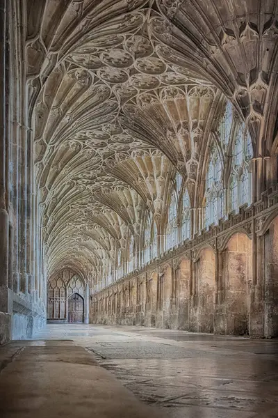 stock image UK,Gloucester Cathedral - September 2021: 14th Century Cloister, masterpiece of Gothic architecture.