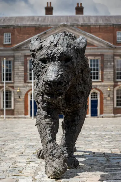 stock image DUBLIN REPUBLIC OF IRELAND 03 July 2023: Original lion sculpture by Italian artist Davide Rivalta on display in Dublin Castle 