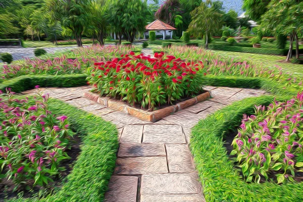 Цветочный Сад Стиль Живописи Маслом Парке — стоковое фото