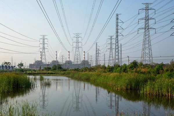 High Voltage Poles Power Plants Thailand — Stock Photo, Image