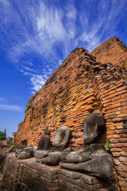 Antik Wat Mahathat, Ayutthaya, Tayland kalıntıları.