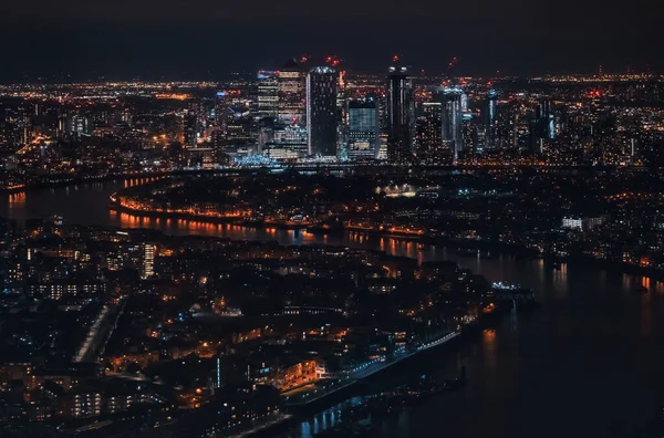 Luftutsikt London Natten Nordøstlige Del Isle Dogs Ved Themsen Med – stockfoto