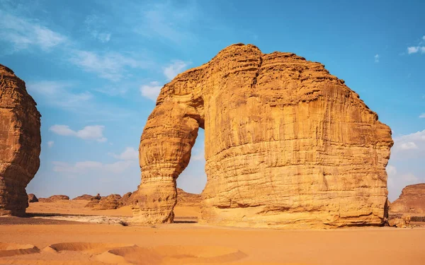 stock image Jabal AlFil - Elephant Rock in Al Ula desert landscape, Saudi Arabia.