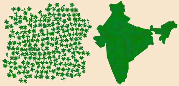 India Mappa Fatta Diverse Tonalità Verde Colore Nazionale Puzzle Pezzi — Vettoriale Stock