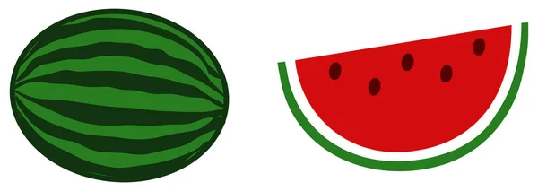 Einfaches Symbol Für Rote Wassermelonen Ganze Und Scheiben Geschnittene Version — Stockvektor