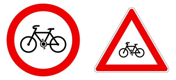 Icône Bicyclette Noire Simple Cercle Rouge Triangle Avertissement Vélo Signe — Image vectorielle