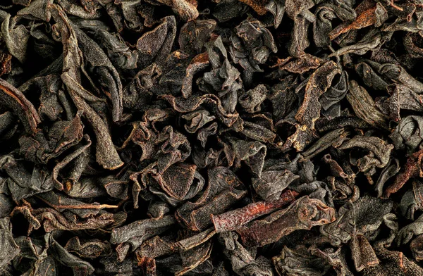 Czarny Luźny Liść Herbaty Indie Odmiany Suche Liście Pod Mikroskopem — Zdjęcie stockowe