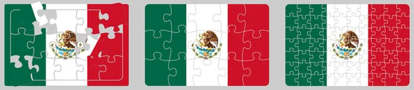 パズルピースで作られたメキシコの旗 異なるバージョン — ストックベクタ