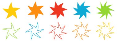 Çarpık, biraz bükülmüş çivili yıldız, 5 ila 9 noktalı versiyon.